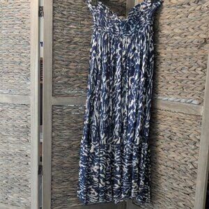 Blue & White Colored Print Midi Skirt